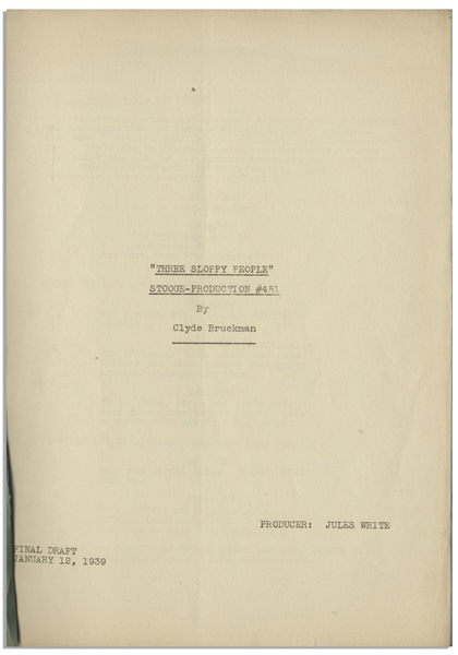 Moe Howard's 34pp. Script Dated January 1939 for The Three Stooges Film ''Three Sappy People'', With Working Title ''Three Sloppy People'' -- Very Good Condition